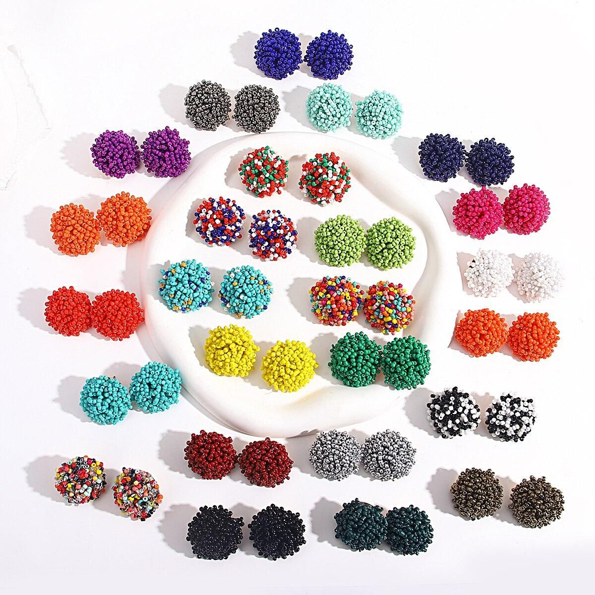 Lifefontier Handmade Colorful Acrylic Beads Round Stud Earring Minimalist Ethnic Resin Circle Earring For Women Charm Jewelry