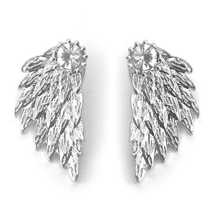 Angel Wing Stud Earring Metal Feather Ear Stud With Cubic