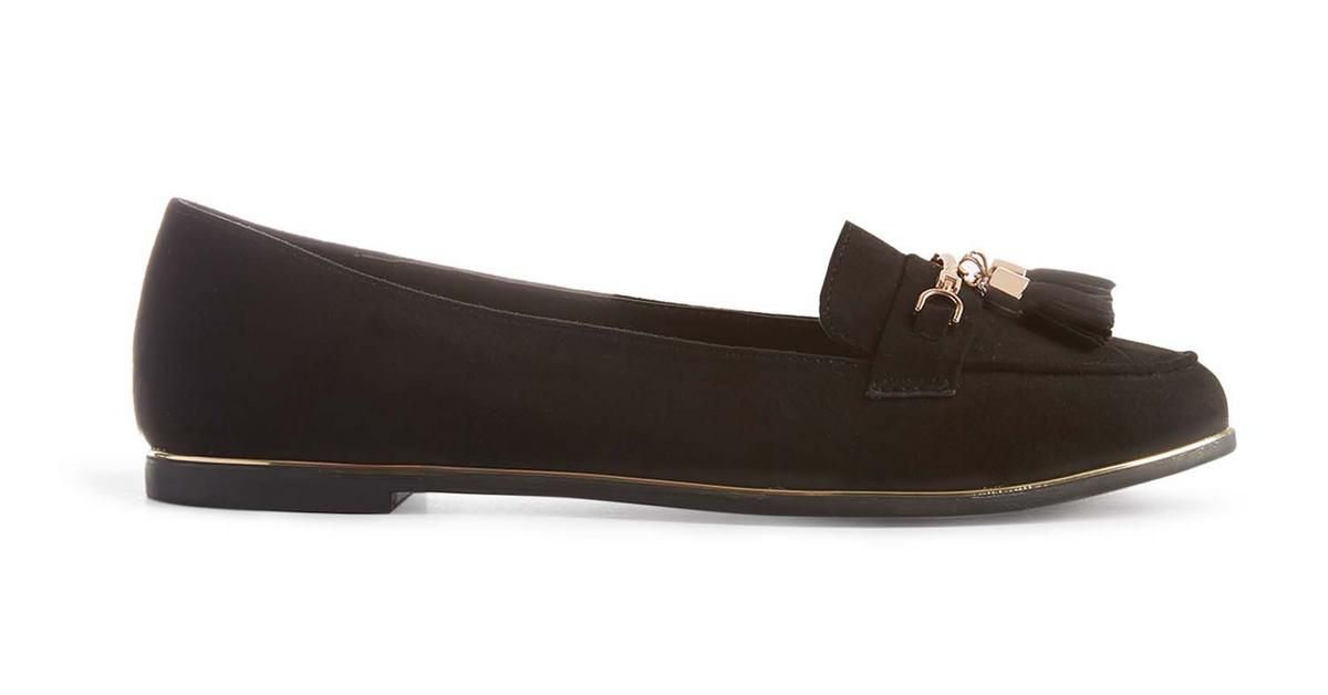 Ladies Black & Gold Tassel Loafers Flat