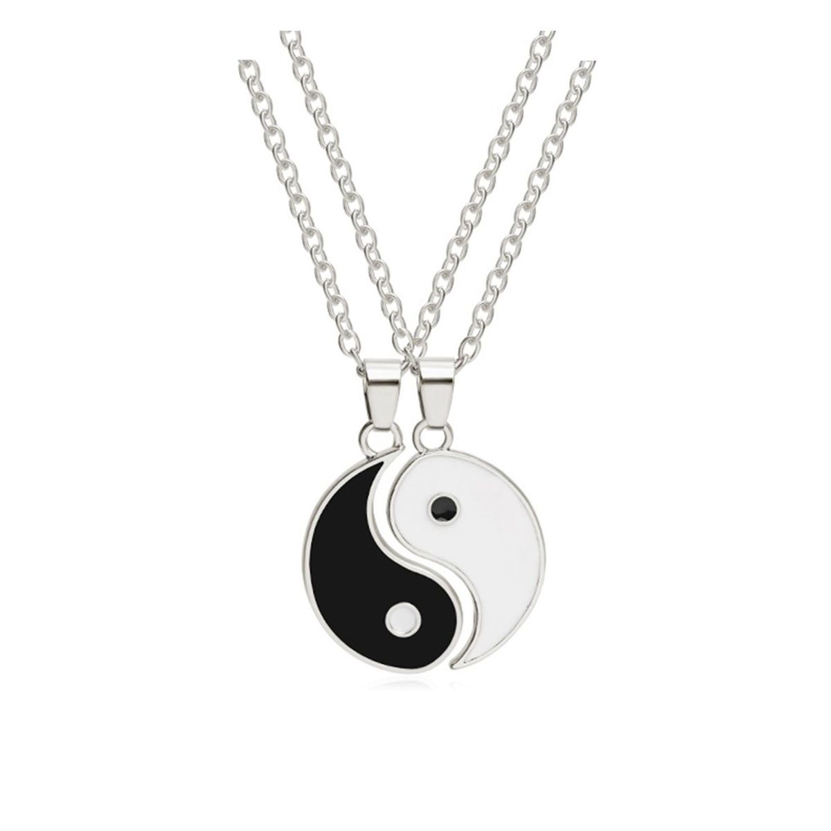 2Pcs Traditional Simple Couple Necklaces Gift Tai-Silver