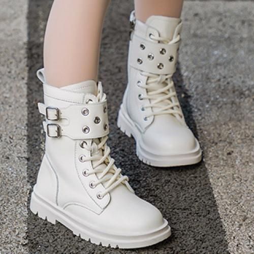 Girls Boots Odinkat Children's Leather Short Boots-White
