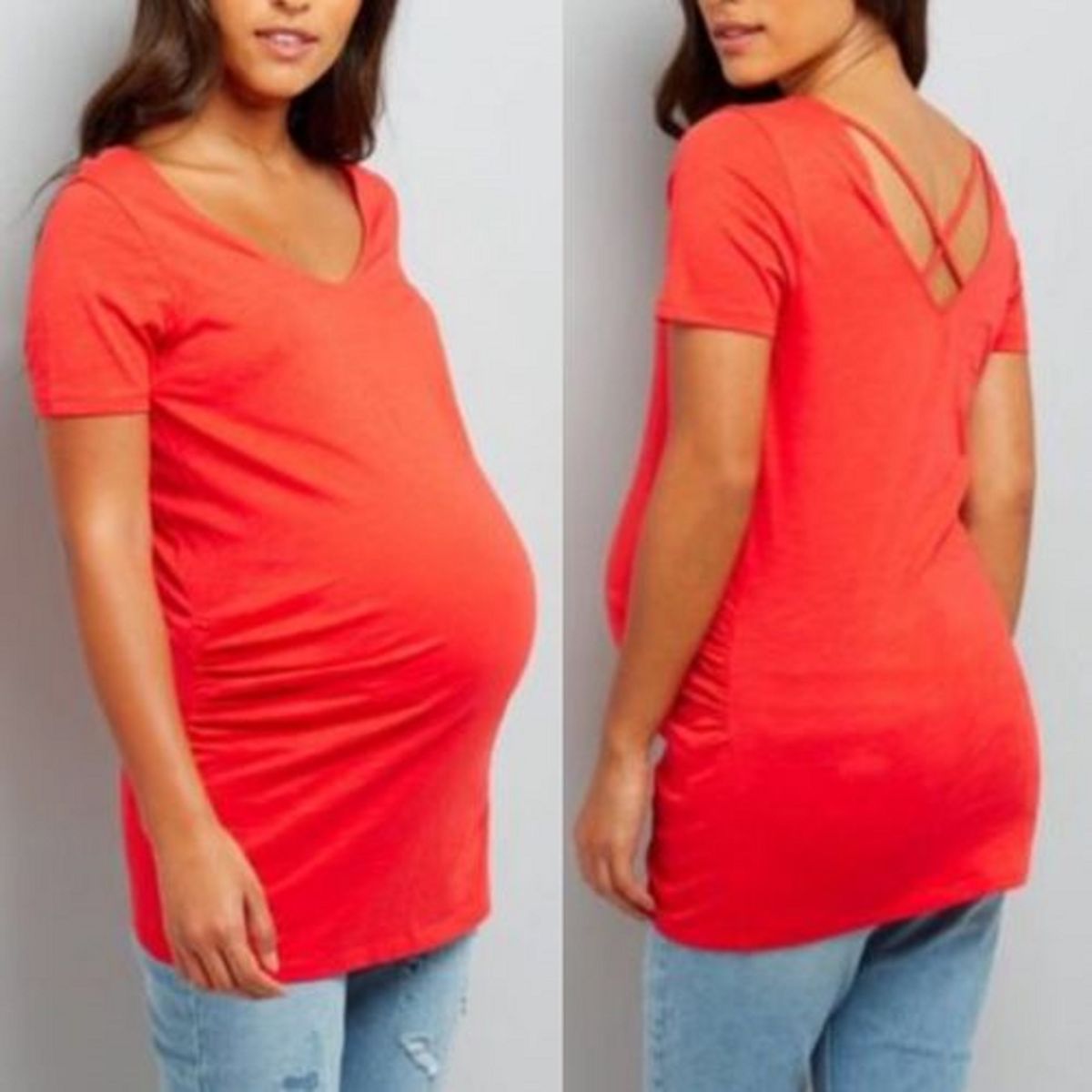 U0110- V-neckline Cross Strap Red Maternity Top