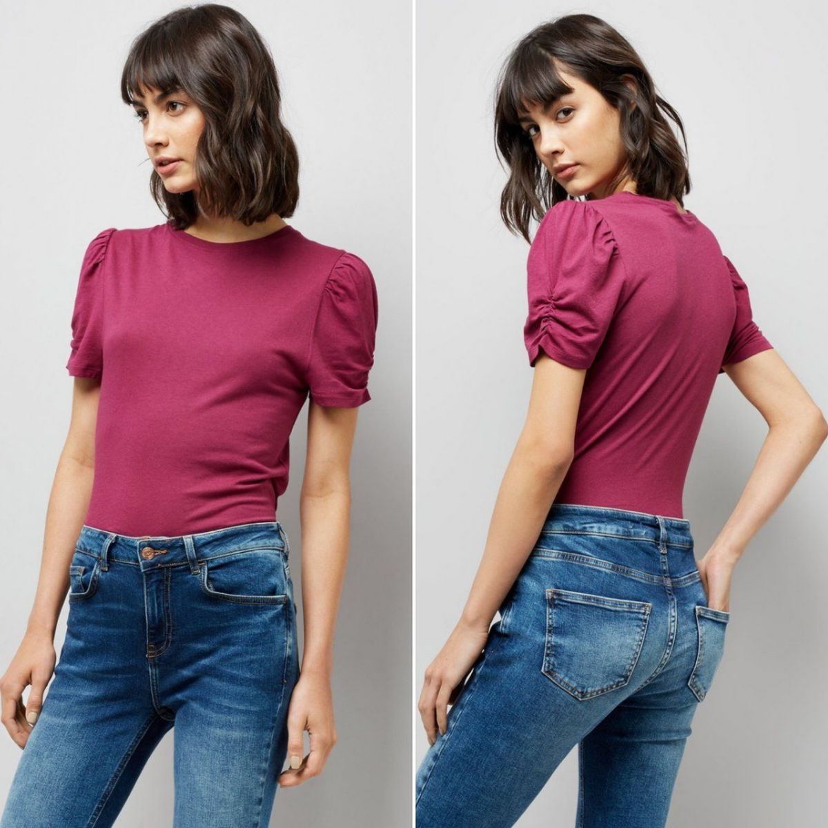 Short Sleeves Ruched Purple Top