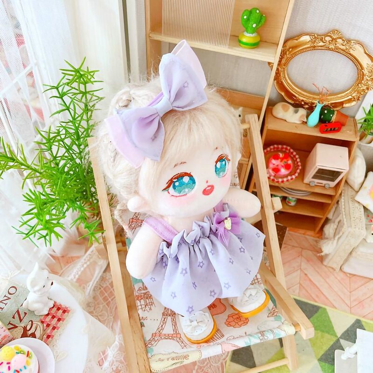 Doll Skirt Set 20cm Cotton Girl Doll Dress Headdress Set Purple