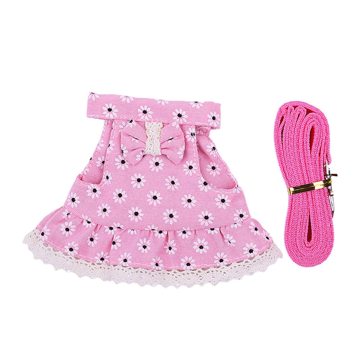 1 Set Pet Dress Leash Pink Snowflake Blue Stars Chest Harness Pink