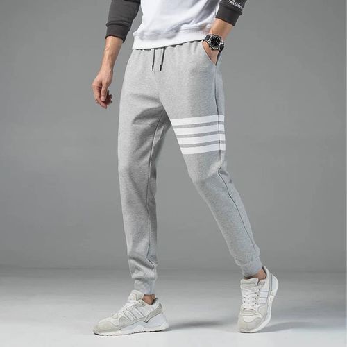 Grey Joggers Sweatpants With Thigh Stripes