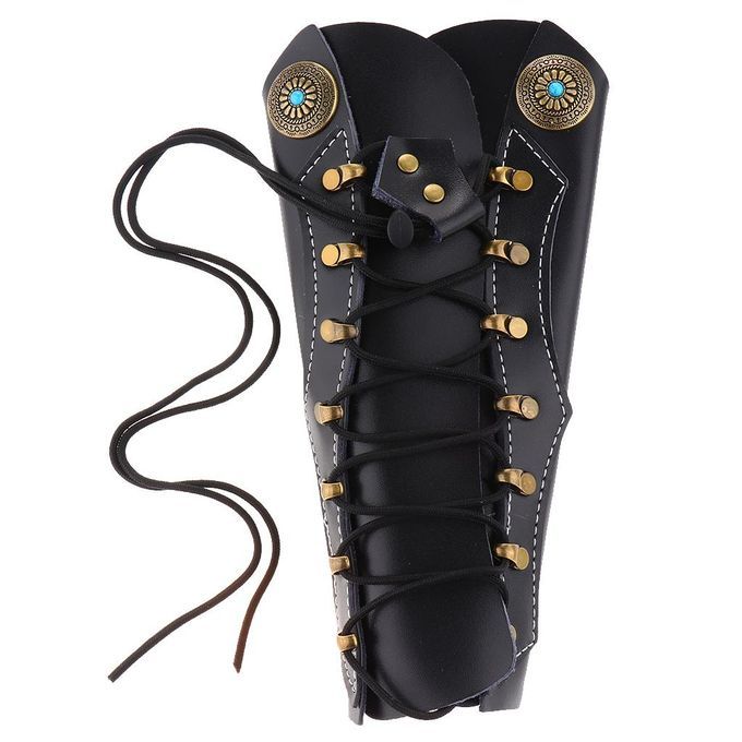 Unisex Cow Leather Arm Guard For Archery Hunting Fits For Right Black