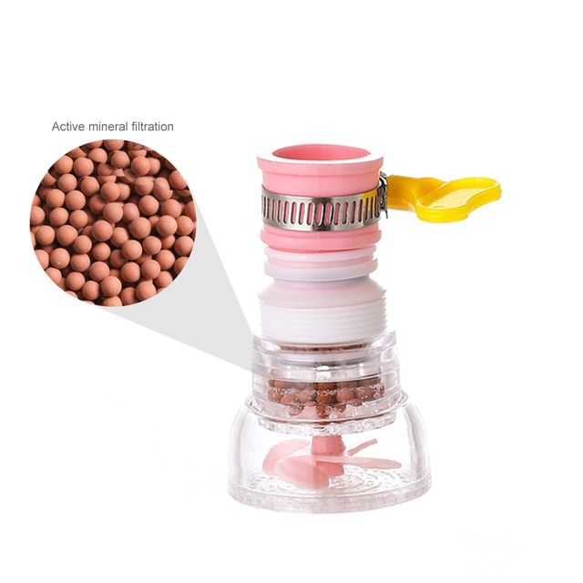 360 Rotating Faucet Bubbler Kitchen Water Purification Filter Medical Stone Water Saving Shower Faucet Splash-proof Head 1 PCS PINK