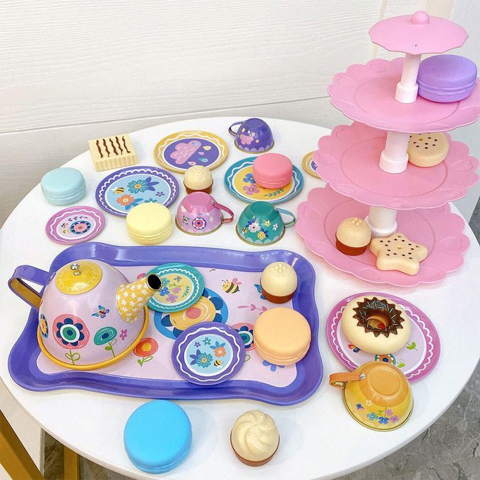Tea Party Set Pretend Kitchen Accessories Tableware 17Pcs Floral Set