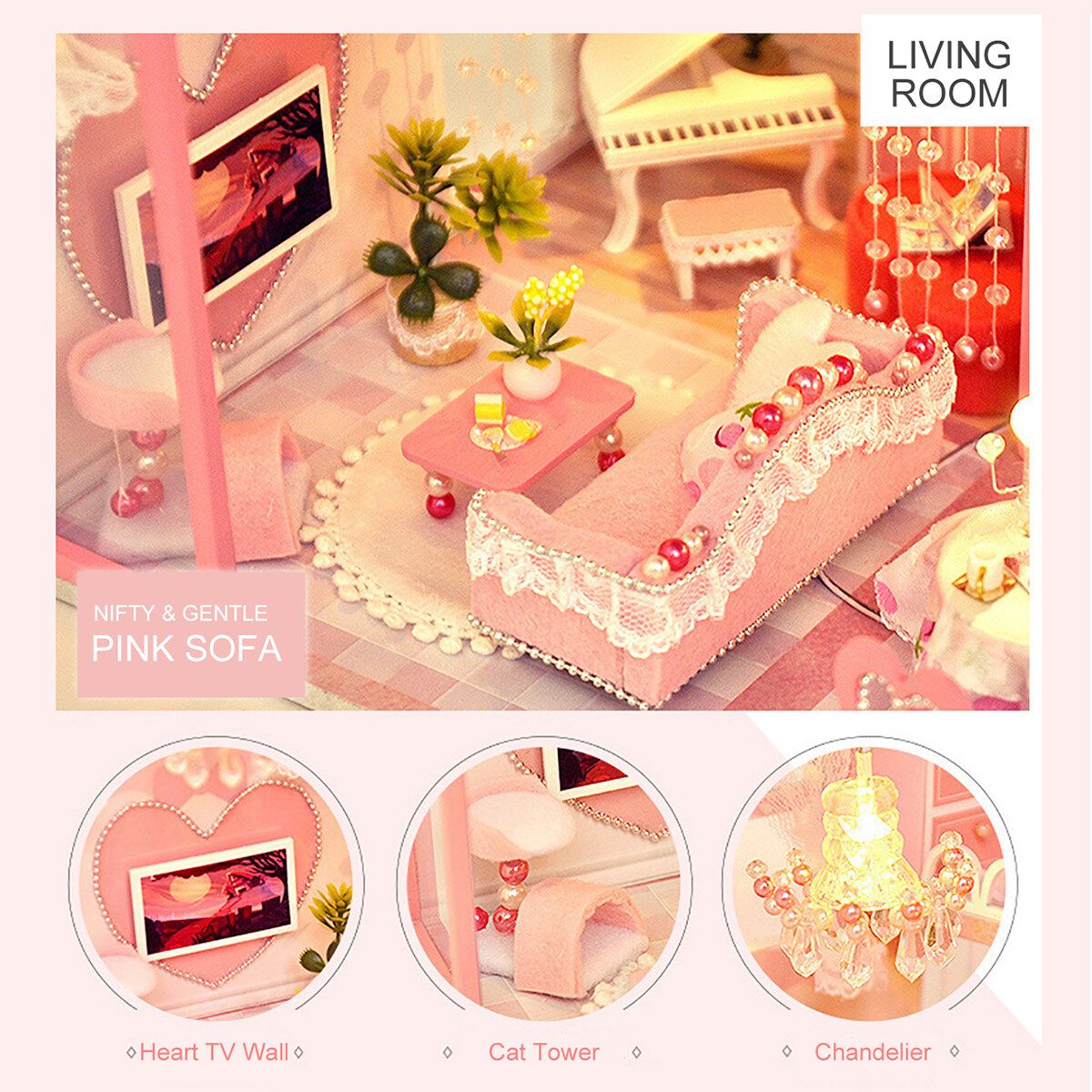 Doll House Miniature DIY Kit Dollhouse Furniture LED Lights Children Gifts Toy