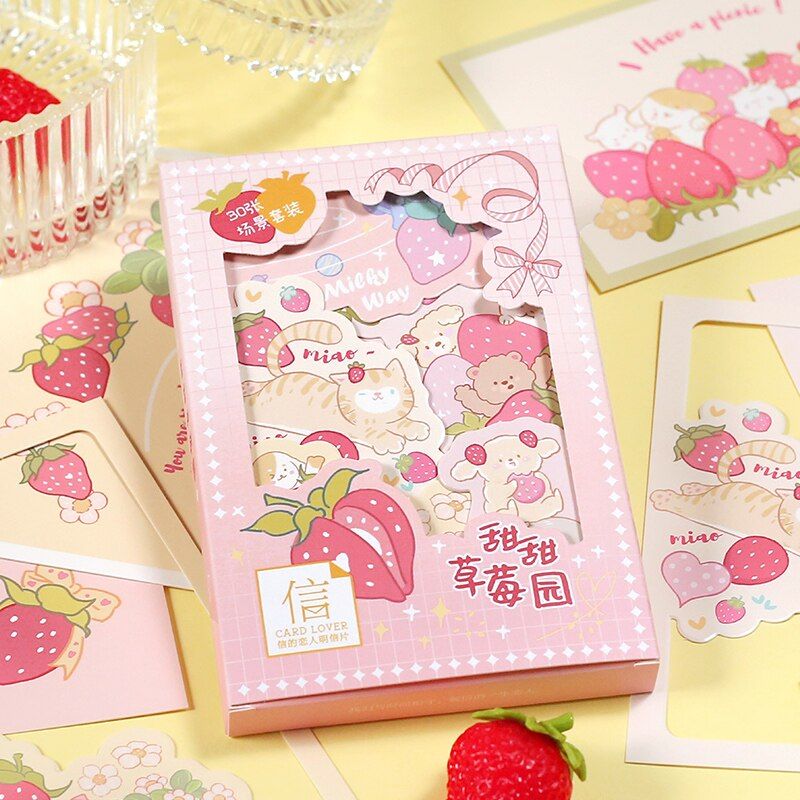 30 Sheets Set Sweet Strawberry And Animal Postcard DIY