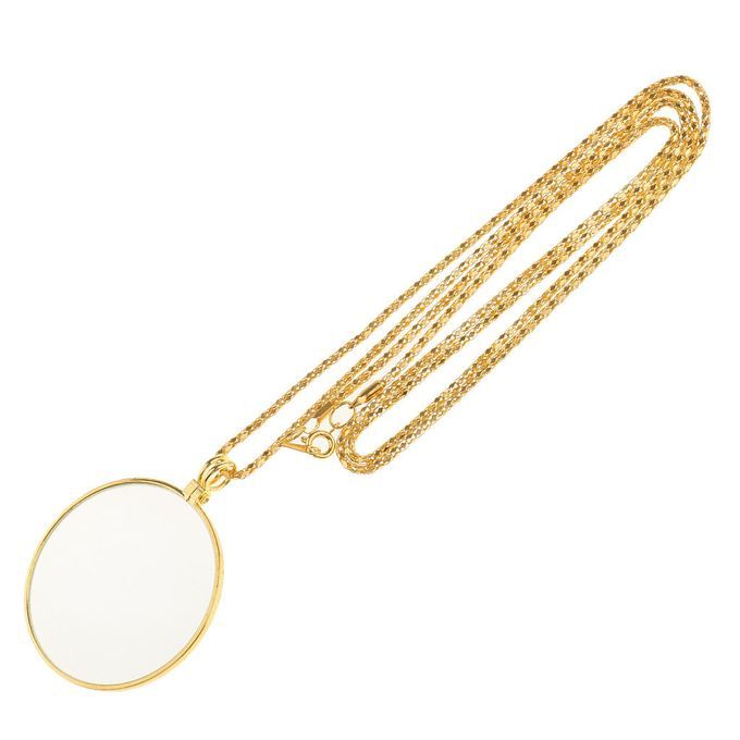 Necklace Chain Map Magnifying Glass Reading Magnifier Loupe 5X Gold