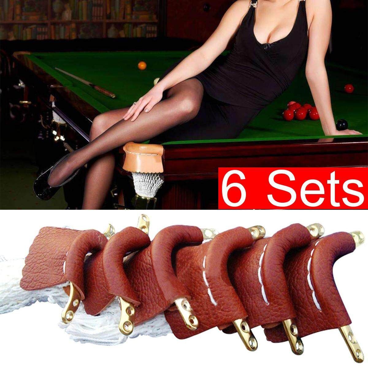 6Pcs/set Heavy Duty Pool Snooker Table Leather Mesh Pockets Billiard Net Protect