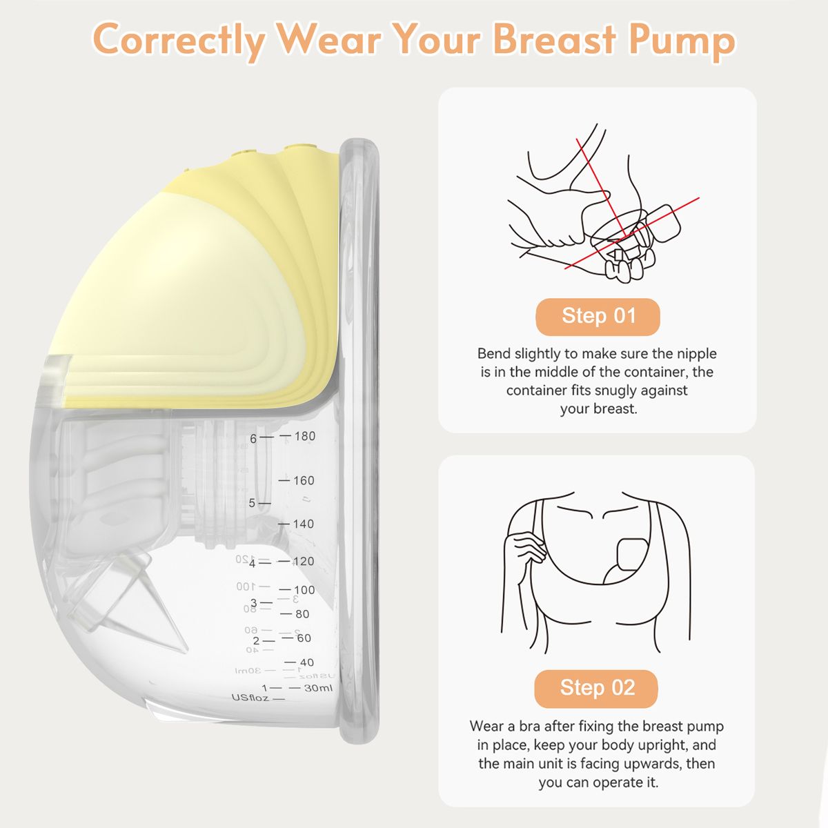 1* Invisible Wearable Electric Breast Pump,24mm Flange,180ml