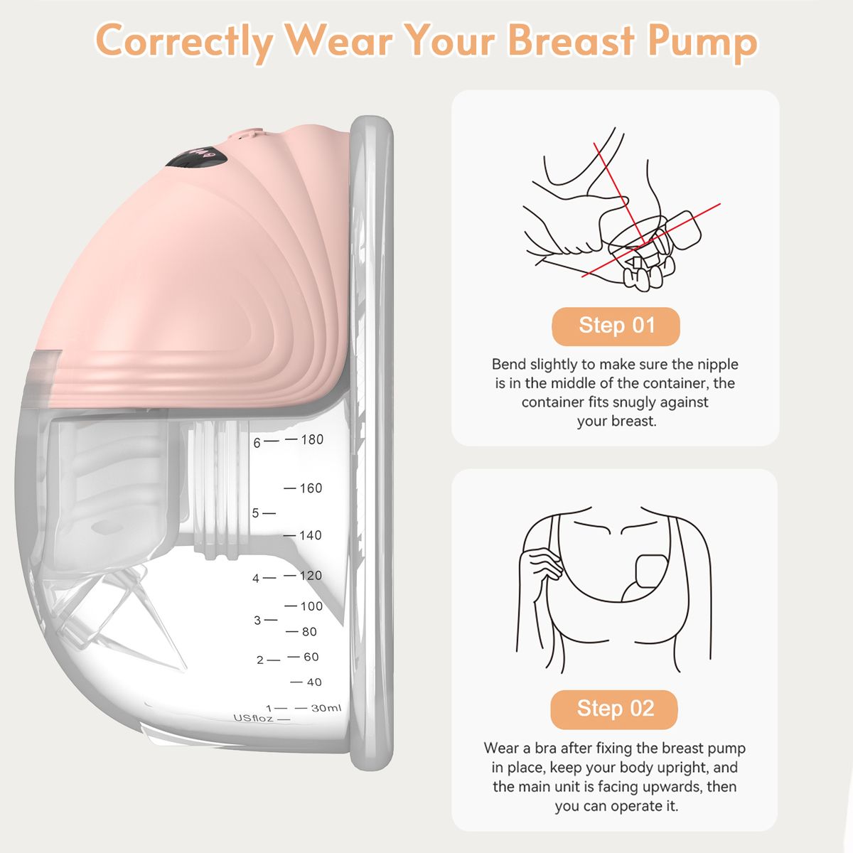 Wearable Breast Pump Breastfeeding,1 Set,24mm Flange,180ml