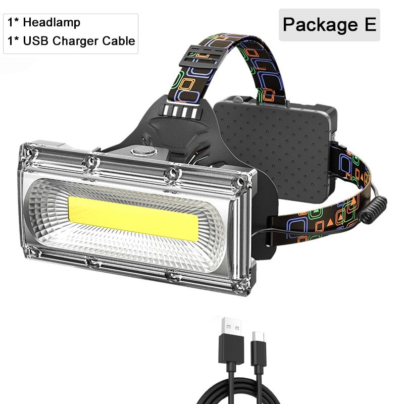 Headlamp Rechargeable COB Strong Light Super Bright Head-mounted Flashlight Outdoor LED Long-range