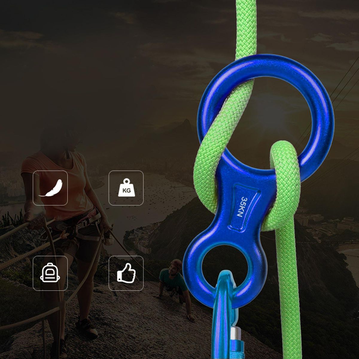 Figure 8 Safety Rope Descender Rappel Ring Caving Rappelling   Blue