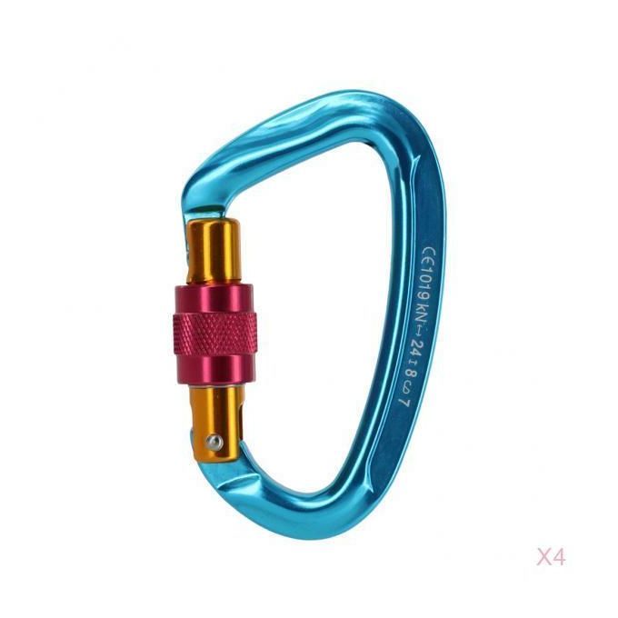 4 Pieces D Ring Carabiner Clip Rock Climbing Swing Locking Blue 24KN