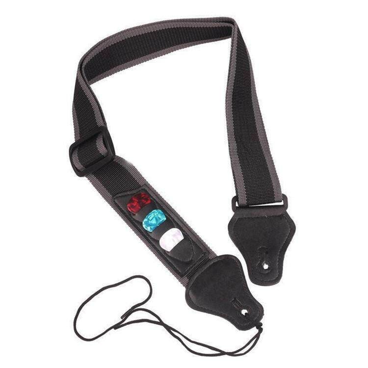 Electric Acoustic Guitar Bass Strap Adjustable Nylon Strap & 3 Picks Pick Holder