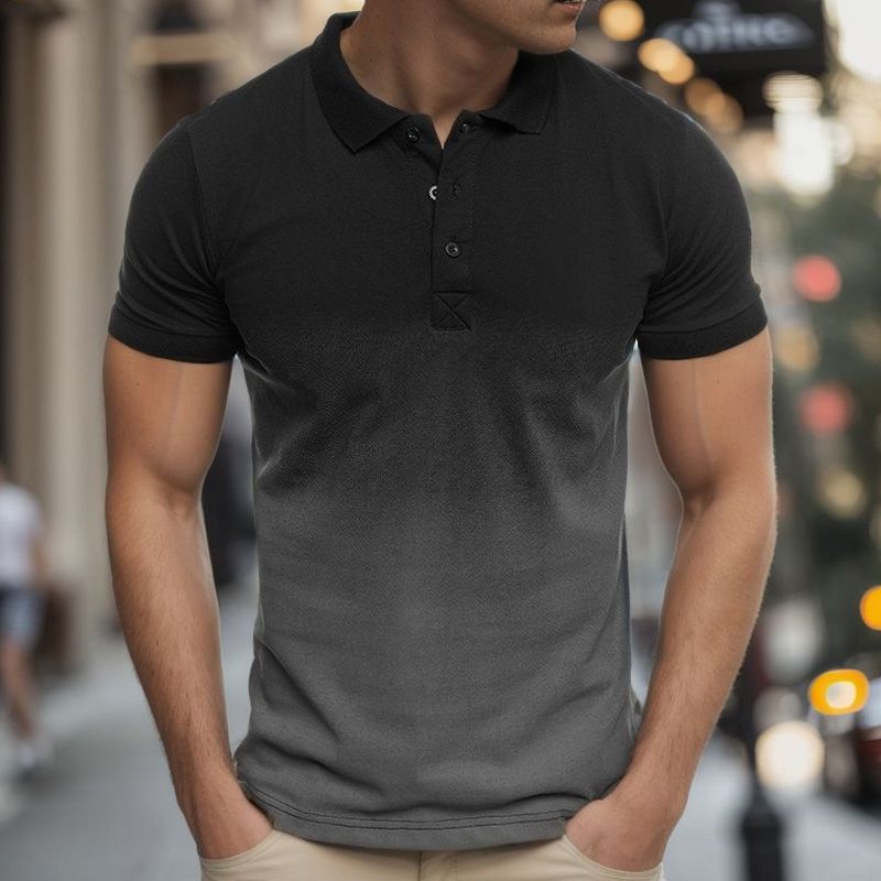 Mens Casual Business T-shirt Polos Shirts Stand Collar - Black