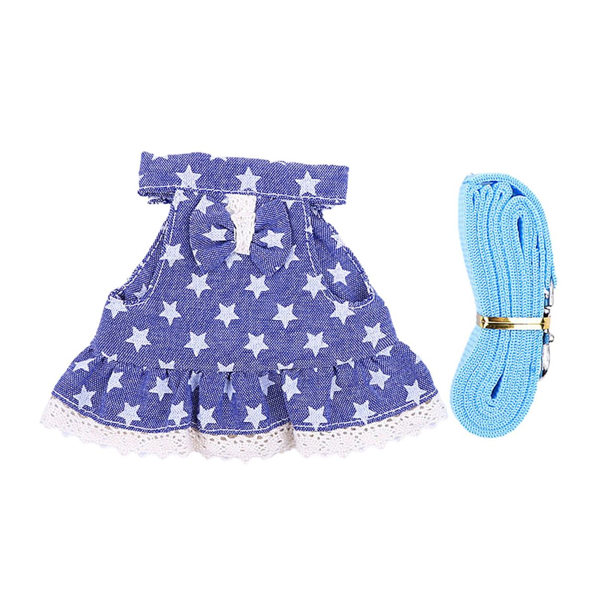 1 Set Pet Harness Dress Red Checkered Starred Pet Leash Blue