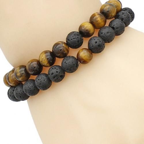 2 IN 1 Tiger Eye Stone Beads Bracelet Brown & Black