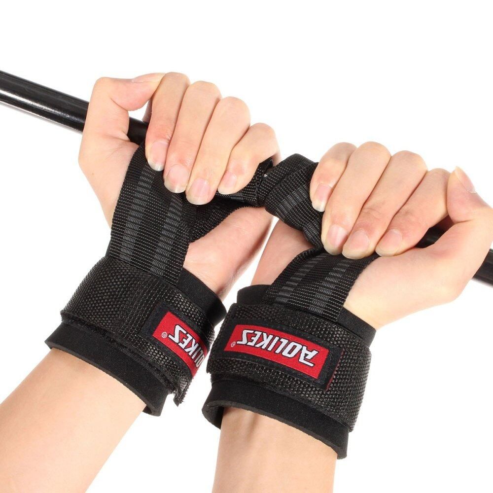 Weight Lifting Bar Grips Straps Wrist Gym Training Wraps Bangage Black (MY) Black