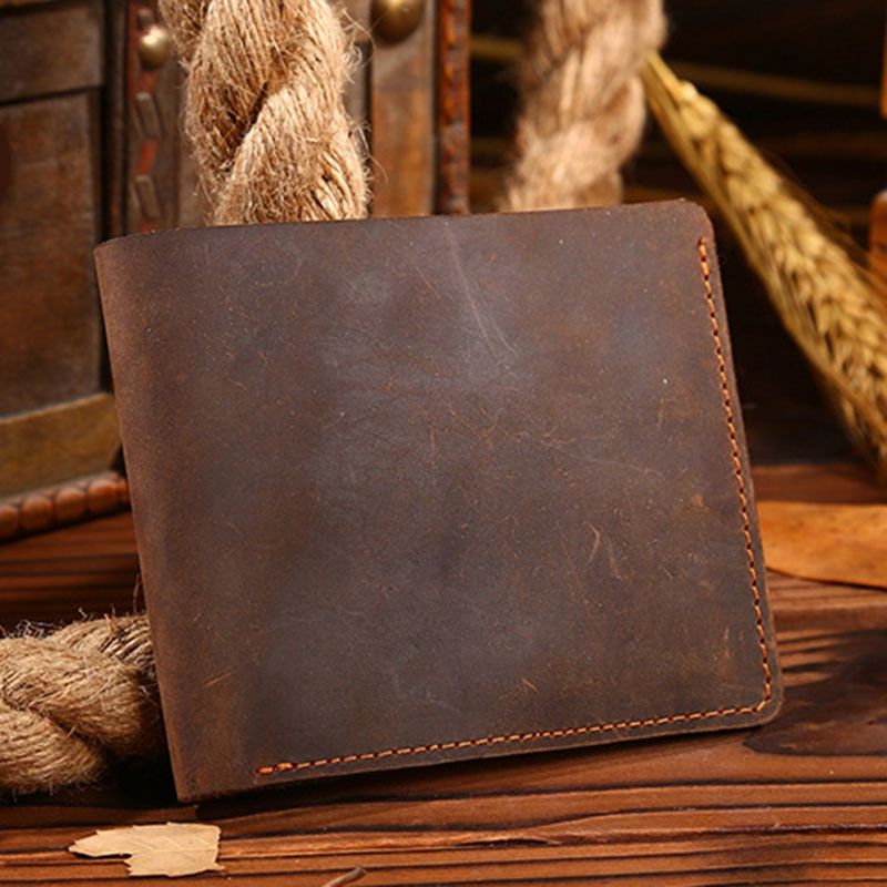 Wallet Men Crazy Horse Leather Men Wallets 100% Genuine Leather Purse Male Clutch Money Bag Small Top Quality Guarantee !!!(#Cross)