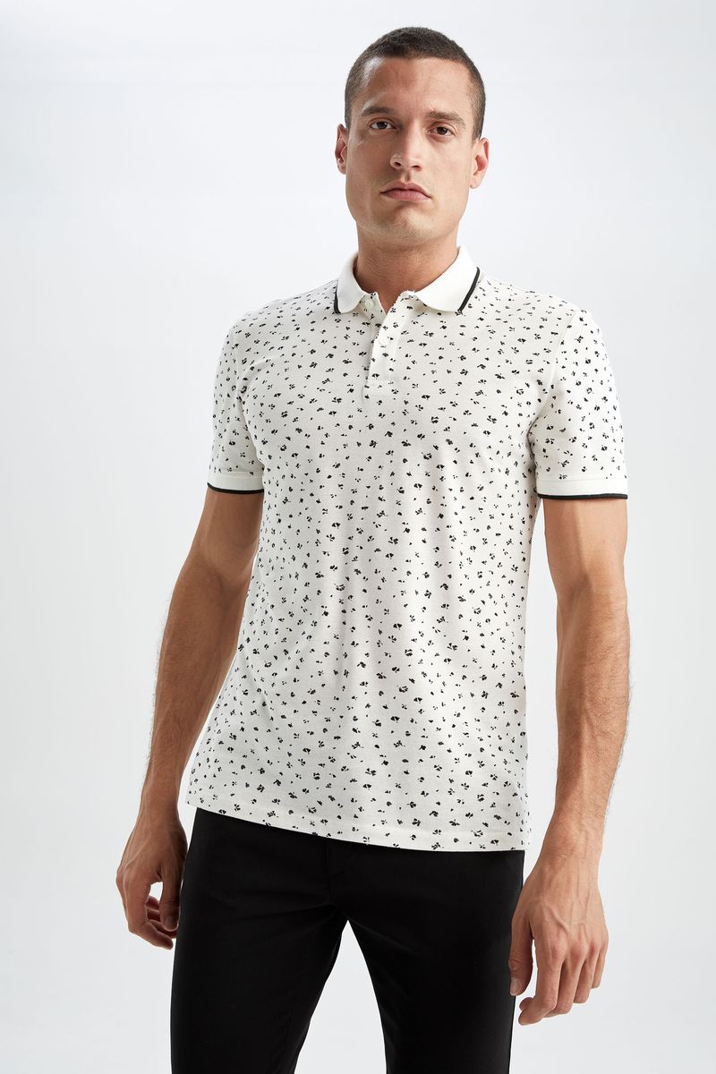 Man Smart Casual Slim Fit Short Sleeve Knitted Polo T-Shirt - White