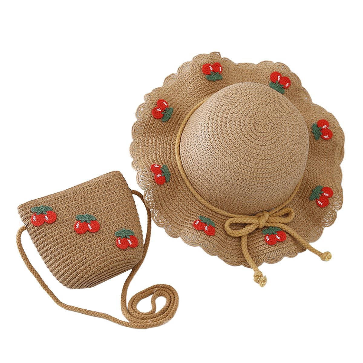 Hat Bag Set Baby Girls Breathable Straw Hat Handbag Khaki