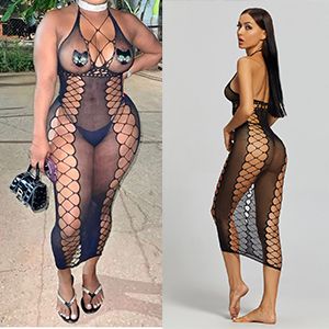 (qq526)Sexy Beach Dress Sheer Mesh Bikini Cover Up Beach Wear Long Sleeves Bathing Suit Swimsuit See Through Women Fishnet Dress DS001 SMA
