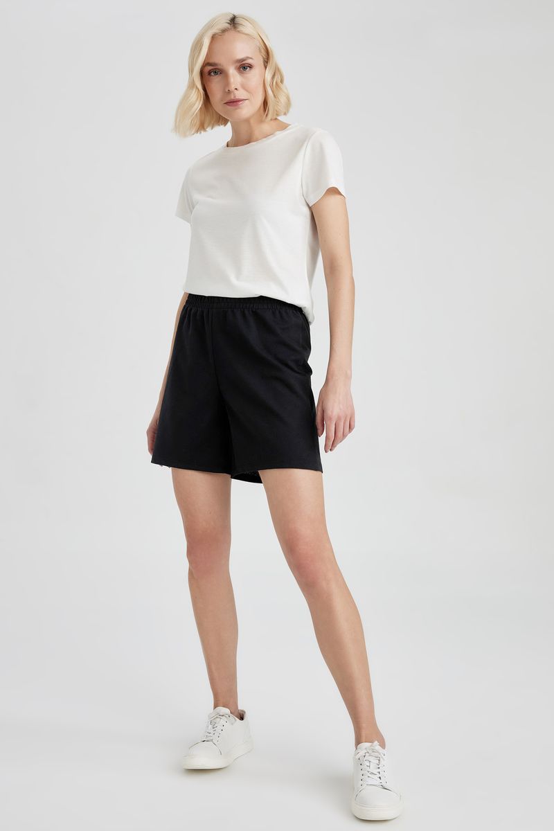 Woman Regular Fit Knitted Bermuda - Black