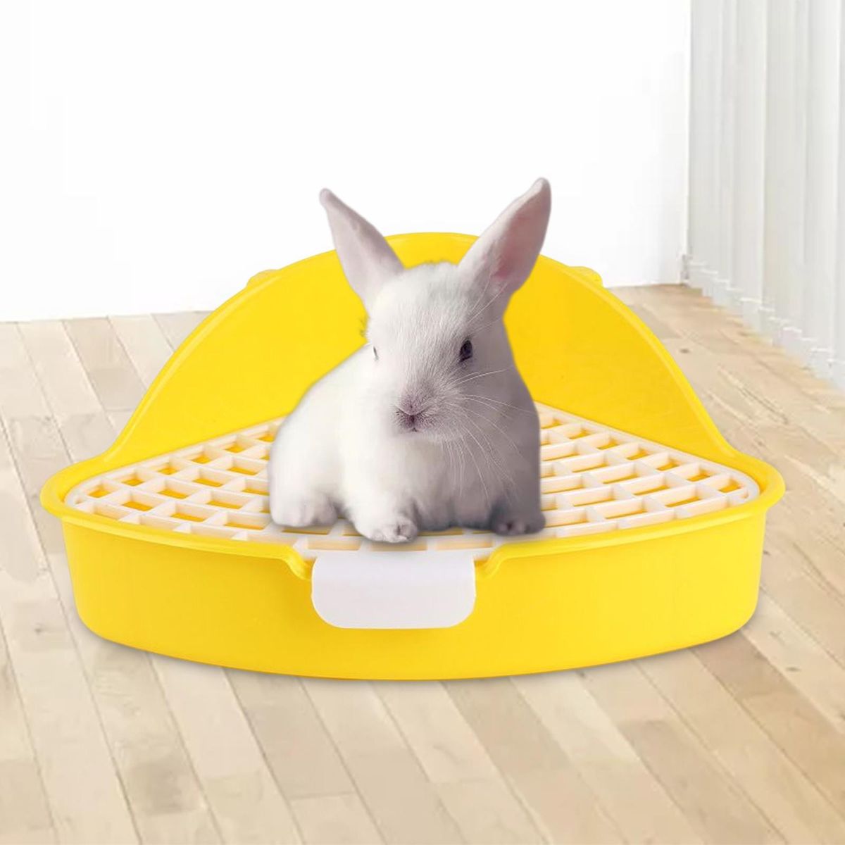 Triangle Rabbit Litter Box Pet Pan Toilet For Bunny Rabbit Cage Yellow