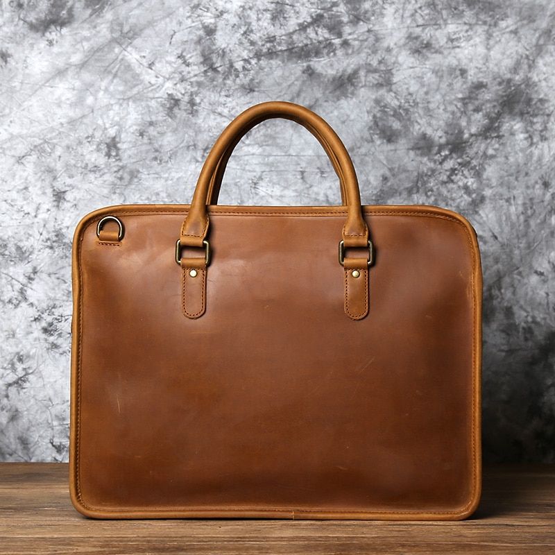 Men's Briefcase Leather Handbag Retro Top Layer Cowhide Laptop Bag Crazy Horse Leather