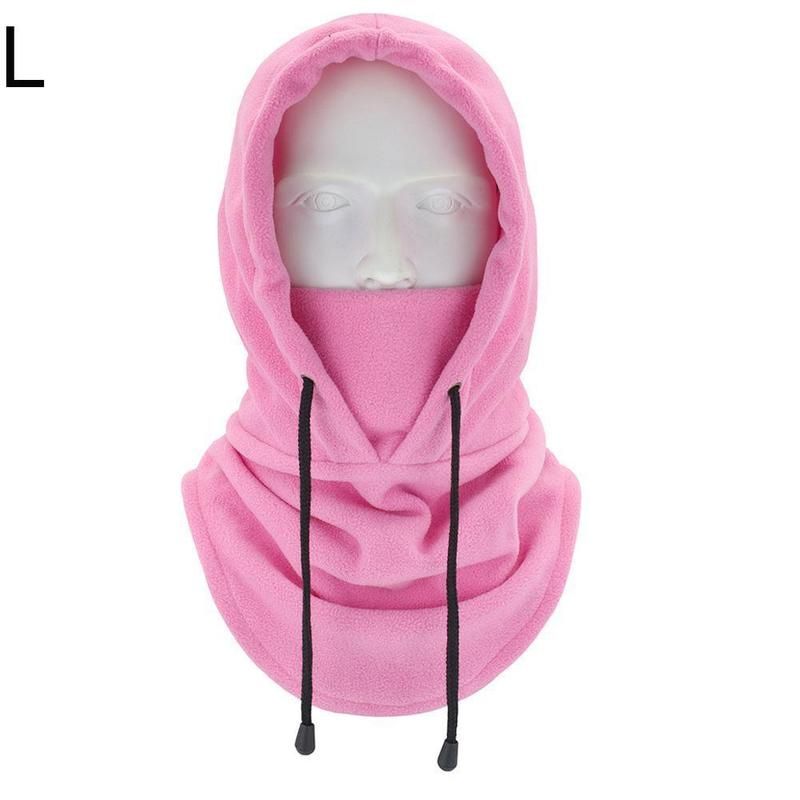 Thermal Fleece Balaclava Hat Hooded Neck Warmer Cycling Face Cover Outdoor Winter Skiing Sport Headgear Men Cycling Masked Caps-Pink