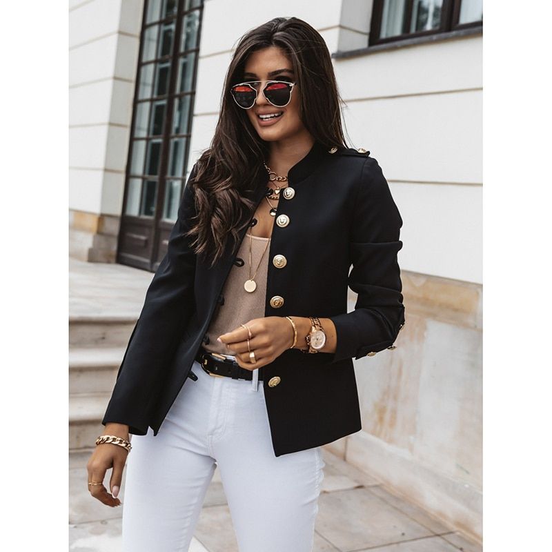 （Black）B Women Jacket Office Ladies Solid Women Jacket Long Sleeve Slim Single