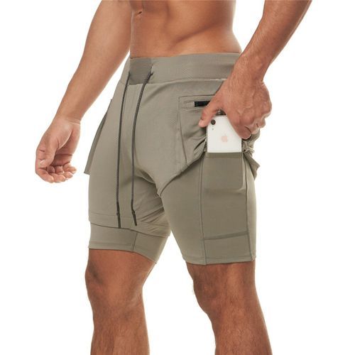 Running Shorts Men 2 In 1 Gym Sport Shorts Man Workout Basketball Sportswear Jogging Sports Short Pants Male(#Green)