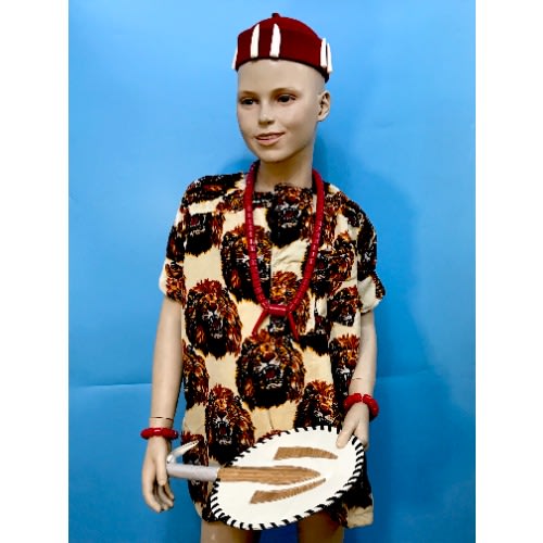 Children Boys Igbo Ibo Cultural Wear Set- Bead -  Cap - Fan And Velvet Isiagwu