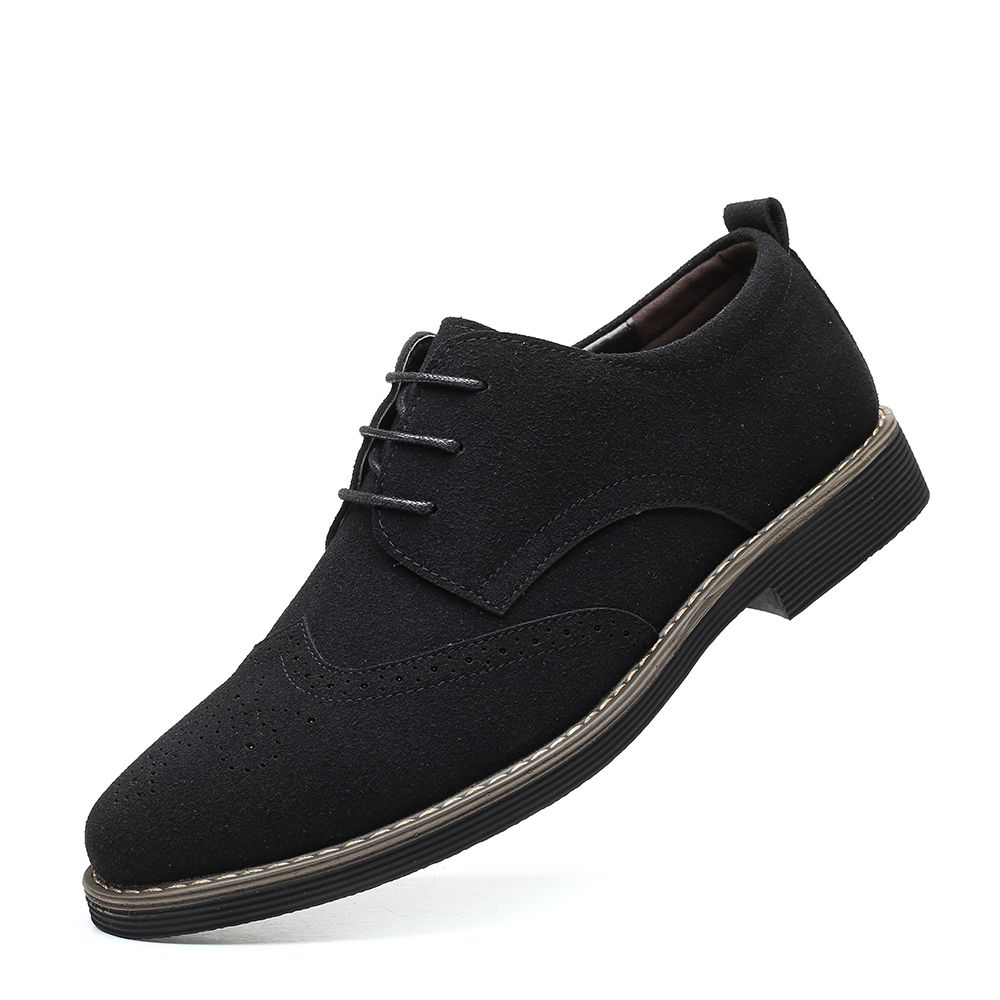 Mens Ankle Low Oxfords Boots Brogue Booties-Black