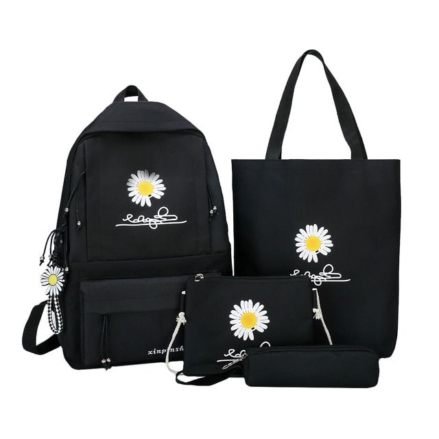 4pcs Backbag Canvas School Teenager Travel Shoulder Bag