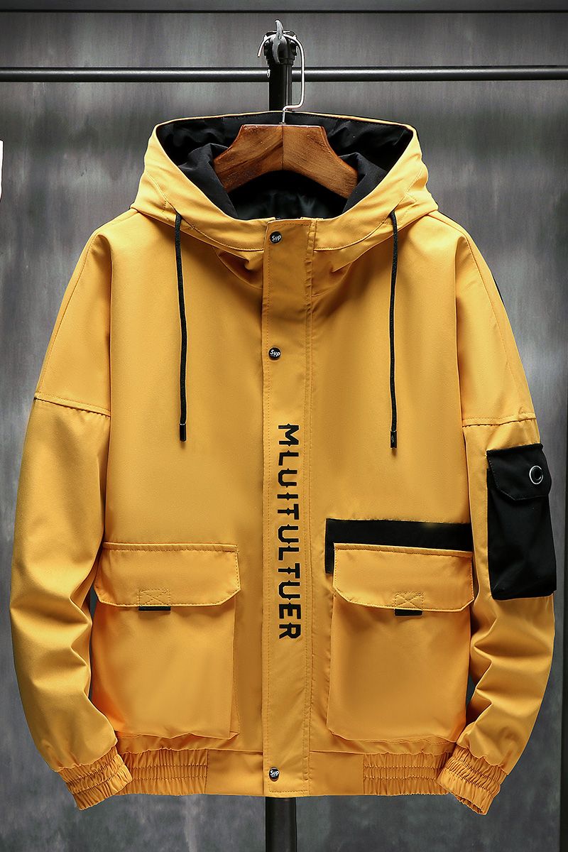 Men Jacket Coat Lightweight Jacket With Hood Yellow