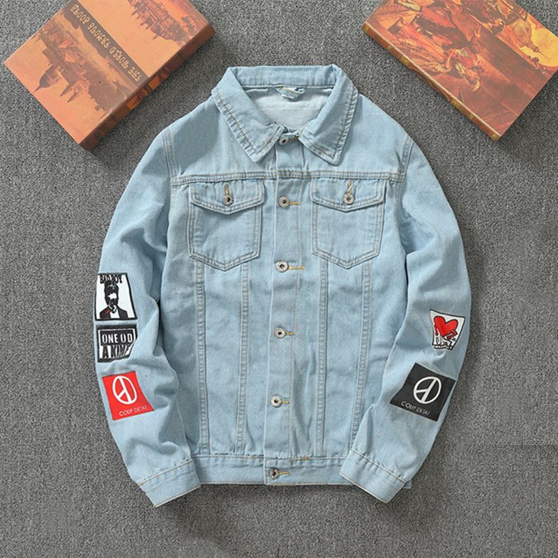 Solid Mens Denim Jacket Bomber Cowboy Men's Jean Jacket