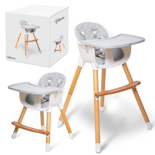 Vittavia Wooden Adjustable Baby/Toddler High Chair, Grey