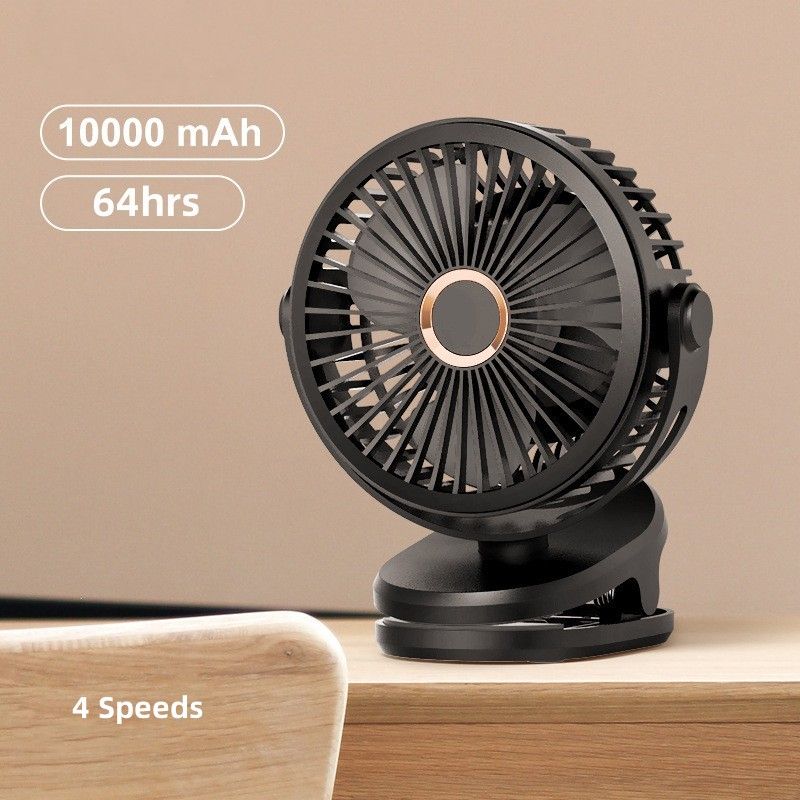 Chargeable Clipped Fan 360° Rotation 4-speed Wind USB Desktop Ventilator Silent Mini 10000mAh Fans