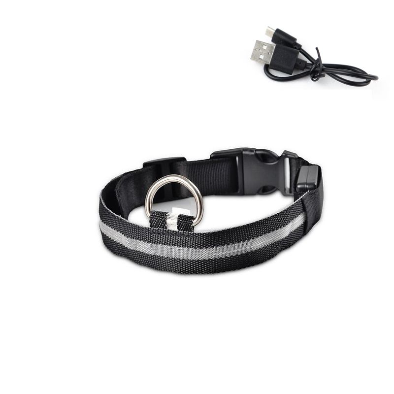 LED Pet Nylon Dog Collar Night Safety Flashing Glow In The D