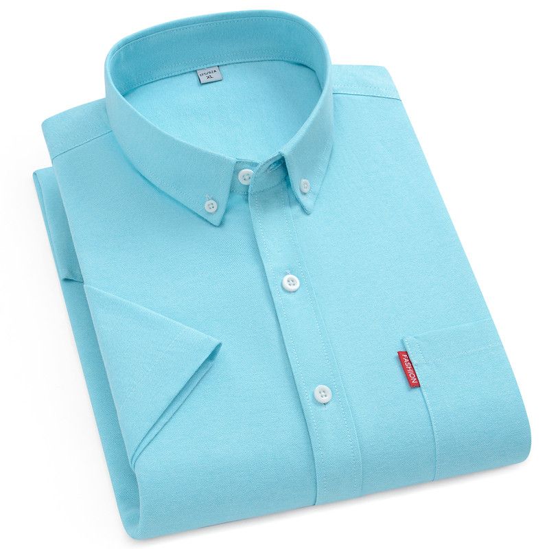 （Sky Blue）Faboten Men's Shirts Smart Casual Cotton Oxford Summer Short Sleeve
