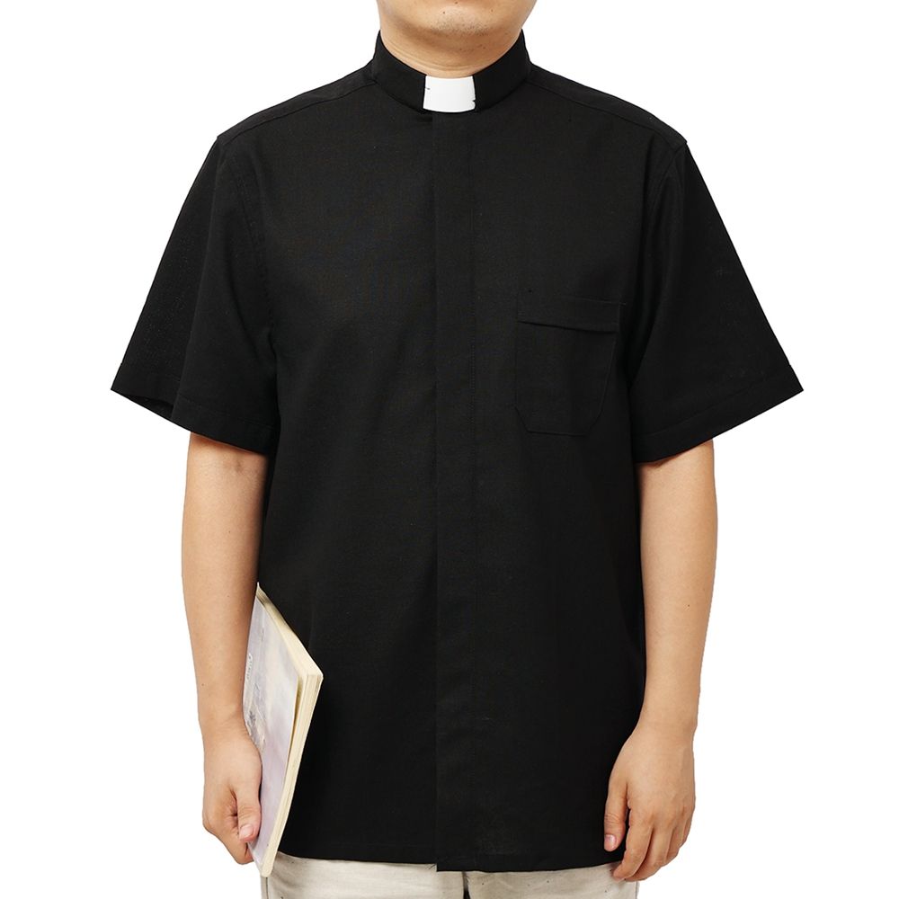 （Short Sleeve）Black Priest Shirt Catholic Church Adult Clergy Pastor Shirts