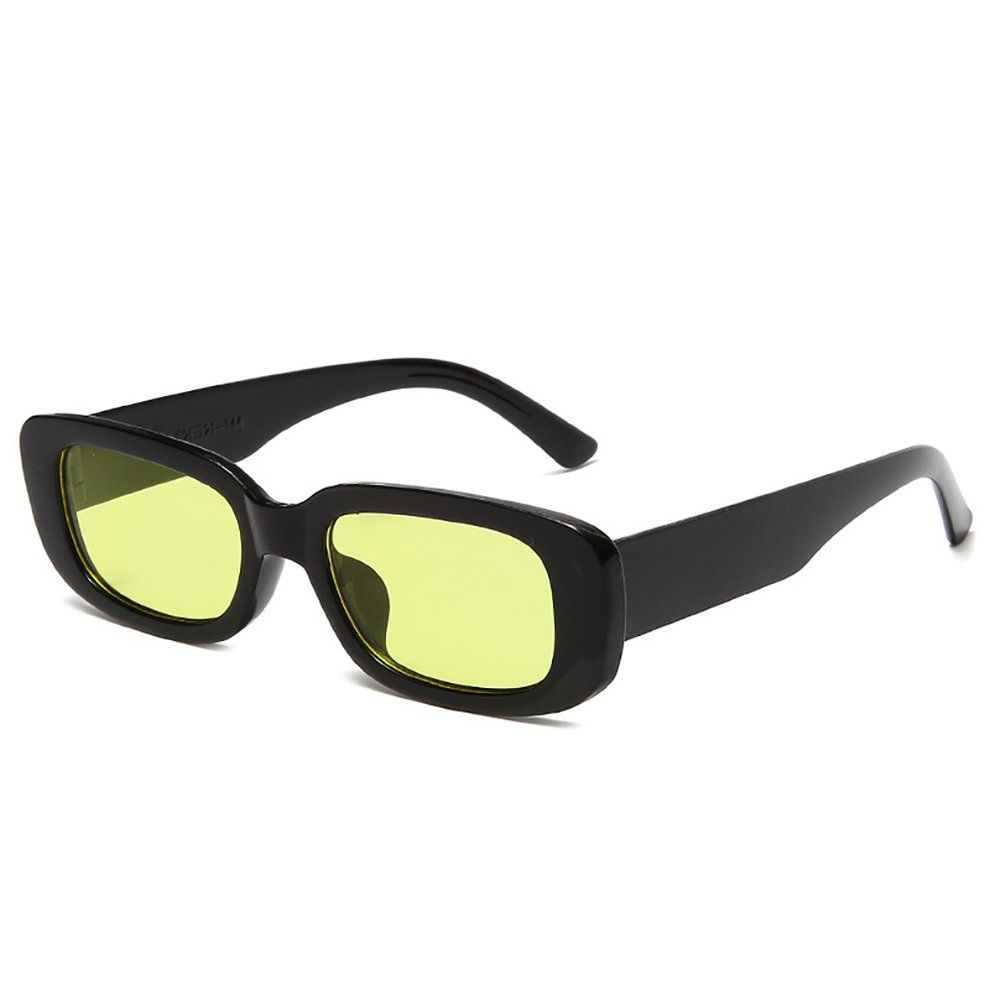 Portable Square Sungl Es Travel Re Tangle Small Vintage Retro Sungl Es-black Frame Yellow Slices-144*145*40mm