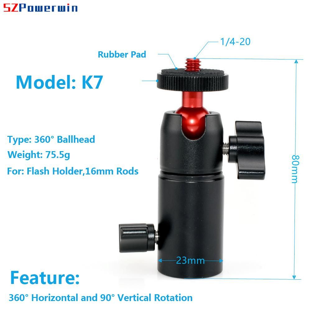 360° Horizontal Vertical Rotation Ballhead for B Type Flash Holder 16mm Rods Tripod Phone Pographic Light Gimbal