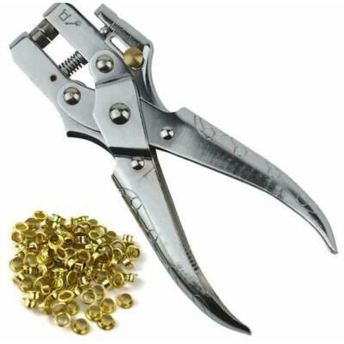 Pro-Tek Eyelet Grommet Pliers, Steel Hole Punch Eyelet Setter Kit - For Leather, Canvas, All Fabrics, Shoes, Belts, Bags, Crafts - Free Gold Eyelets/grommets